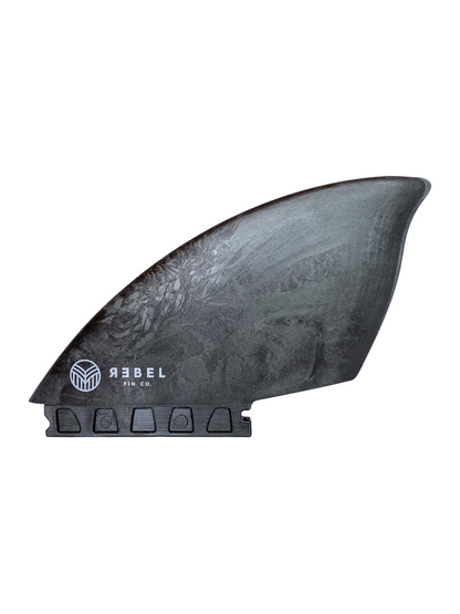 A black twin fin for surfboards. Made from recycled plastic with future fittings.